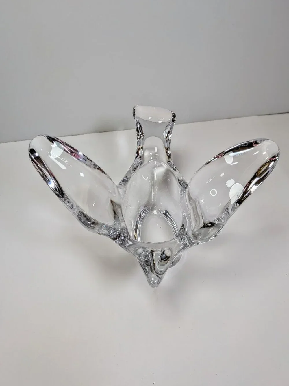 Vintage Clear Art Glass Bird Trinket Dish, Ring Holder, Wings Up Heavy Weight